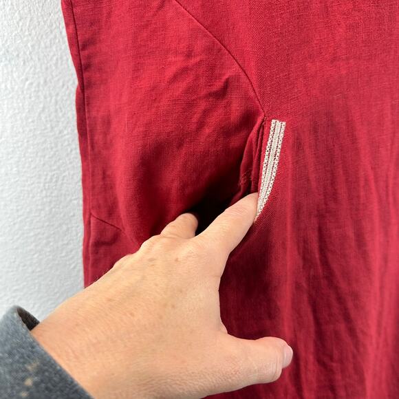 Garnet Hill Linen Embroidered Pocket Detail Dress Red Size 8 - Picture 6 of 14